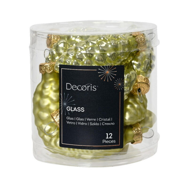 Набор стекл. елочных игрушек "Шишки" 6 см нежно-оливковый mix, 12 шт