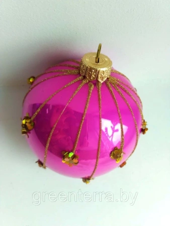 Шар елочный стекл. "Розовый с блёстками" 8см