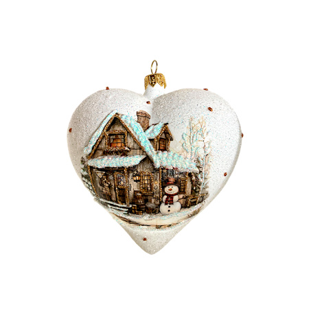 Игрушка елочная стекл. "Сердце" декупаж 12см [DQ10]