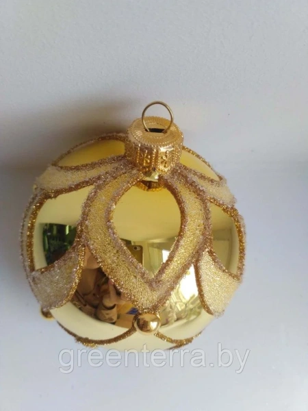 Шар елочный стекл. "Лилия" золото 8см Шар елочный стекл. "Лилия" золото 8см