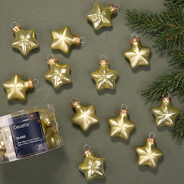 Набор стекл. елочных игрушек "Звезды" 4.5 см нежно-оливковый mix, 12 шт
