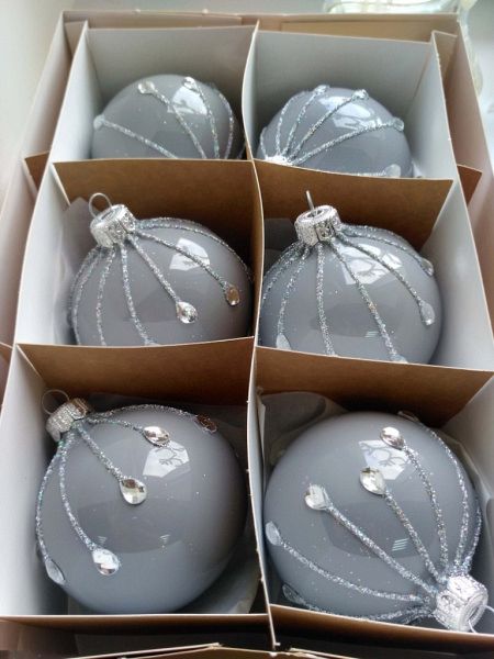 Шар елочный стекл. "Графит с камнями" 8см Шар елочный стекл. "Графит с камнями" 8см