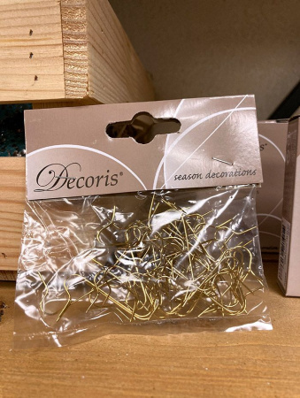 Крючки для елочных игрушек тонкие, золото [400008]