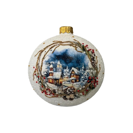 Шар елочный стекл. декупаж 10 см, [DQ6]