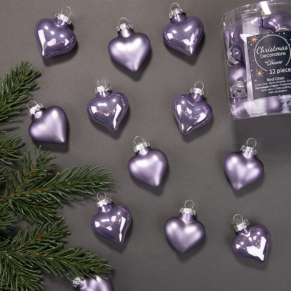 Набор стекл. елочных игрушек "Сердце Монплезира" 4.5см лавандовый mix, 12 шт