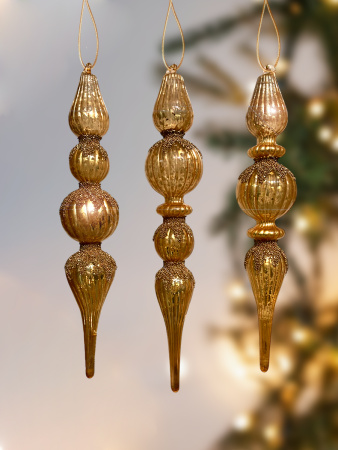 Игрушка елочная стекл. капля с античным золотым блеском 26 см [63484]