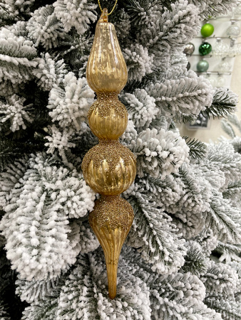 Игрушка елочная стекл. капля с античным золотым блеском 26 см [63484]