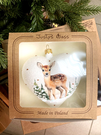 Игрушка елочная стекл. "Сердце" декупаж 12см [DQ7]