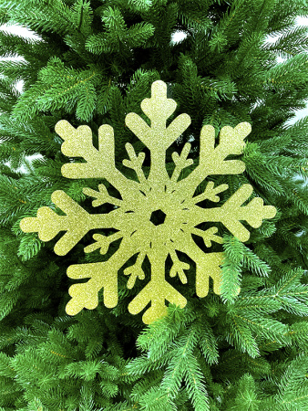 Украшение для больших ёлок снежинка "Снежная Корона" 30см, парча золото, деревянная