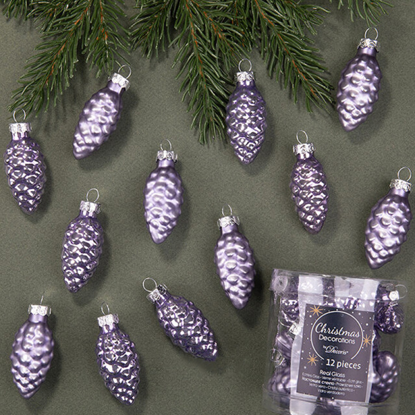 Набор стекл. елочных игрушек "Шишки" 6 см лавандовый mix, 12 шт