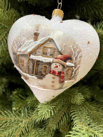 Игрушка елочная стекл. "Сердце" декупаж 12см [DQ10]