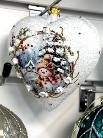 Игрушка елочная стекл. "Сердце" декупаж 12см [DQ8]