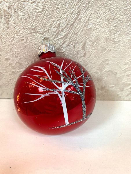 Шар елочный стекл. "Зимний день" красный 8 см Шар елочный стекл. "Зимний день" красный 8 см