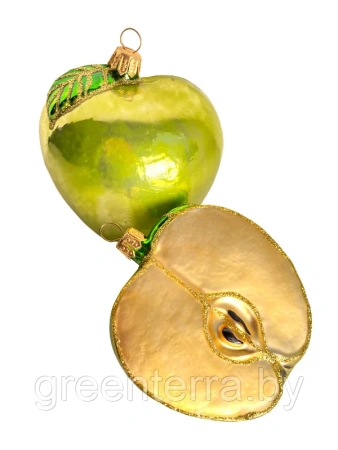 Игрушка елочная стеклянная "Яблоко", зелёное