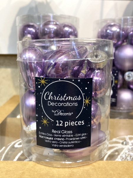 Набор стекл. елочных игрушек "Сердце Монплезира" 4.5см лавандовый mix, 12 шт