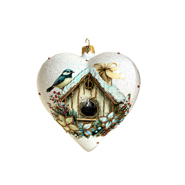 Игрушка елочная стекл. "Сердце" декупаж 12см [DQ11]