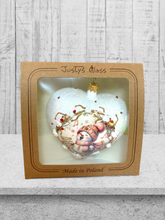 Игрушка елочная стекл. "Сердце" декупаж 12см [DQ8]