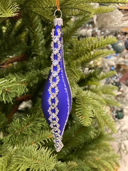 Сосулька стеклянная синяя со стразами Сосулька стеклянная синяя со стразами