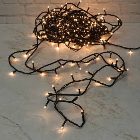 Электрогирлянда 200 теплых белых микроламп 10 м, IP44 [OTW200E-M-M]