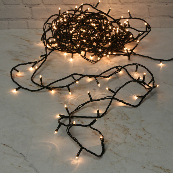 Электрогирлянда 200 теплых белых микроламп 10 м, IP44 [OTW200E-M-M]