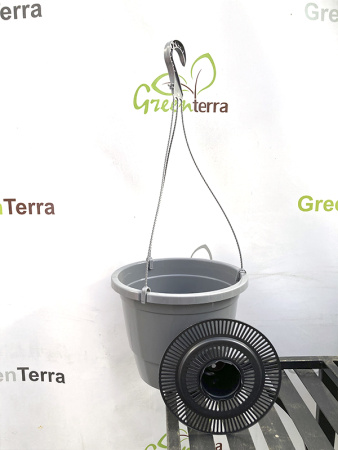 Кашпо Лира подвесное с дренажной вставкой, серый, ø 27см, высота 20.4см, объём 7л. [IK-7]