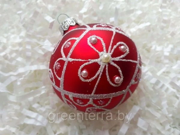 Шар елочный стекл. "Клевер" красный 8см Шар елочный стекл. "Клевер" красный 8см