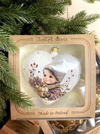 Игрушка елочная стекл. "Сердце" декупаж 12см [DQ12]
