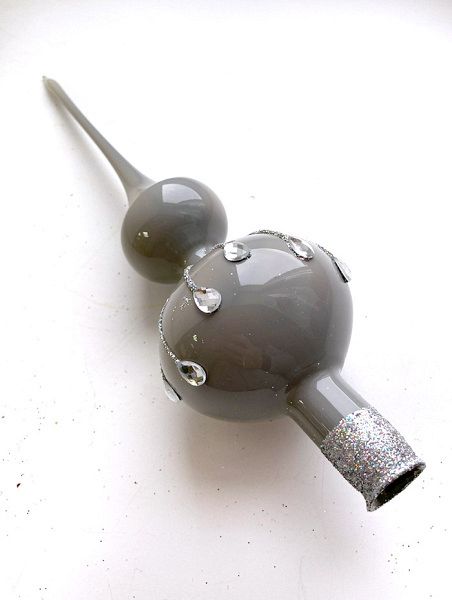 Стеклянная верхушка "Графит с камнями" Верхушка стеклянная на елку, декорированная "Графит с камнями"