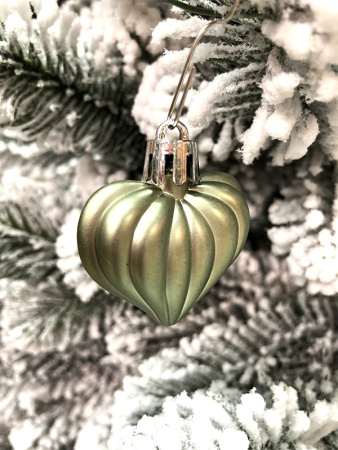 Набор стекл. елочных игрушек "Сердечко Бурре" 4.5см зеленый, 12 шт