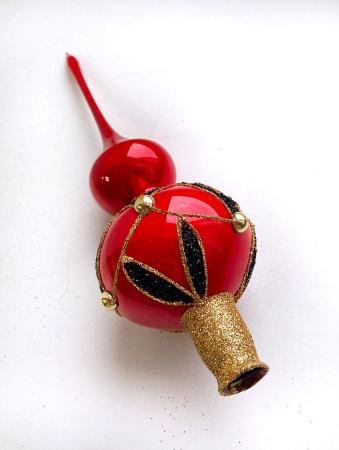 Верхушка стеклянная на елку, декорированная