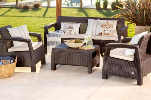 Комплект мебели из искусственного ротанга Keter Corfu Set, коричневый [223201]