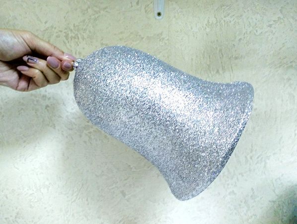 Украшение для больших ёлок "Колокольчик" парча серебро, 25см