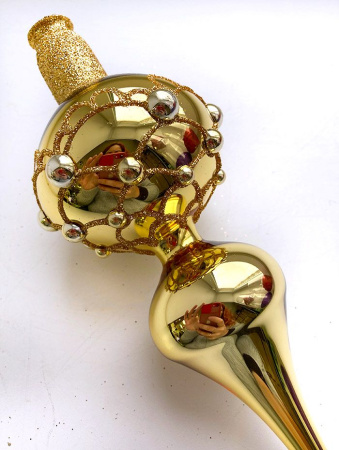 Верхушка стеклянная на елку, декорированная