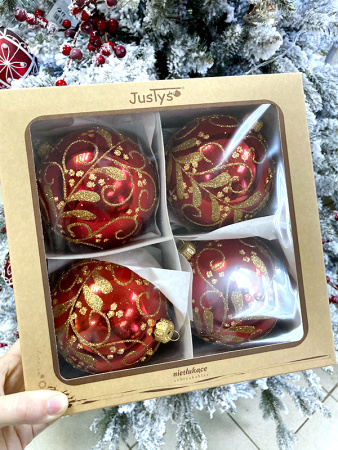 Набор шаров пластик. декор №4 разные цвета, 6см / 8см / 10см Шар пластиковый декорированный